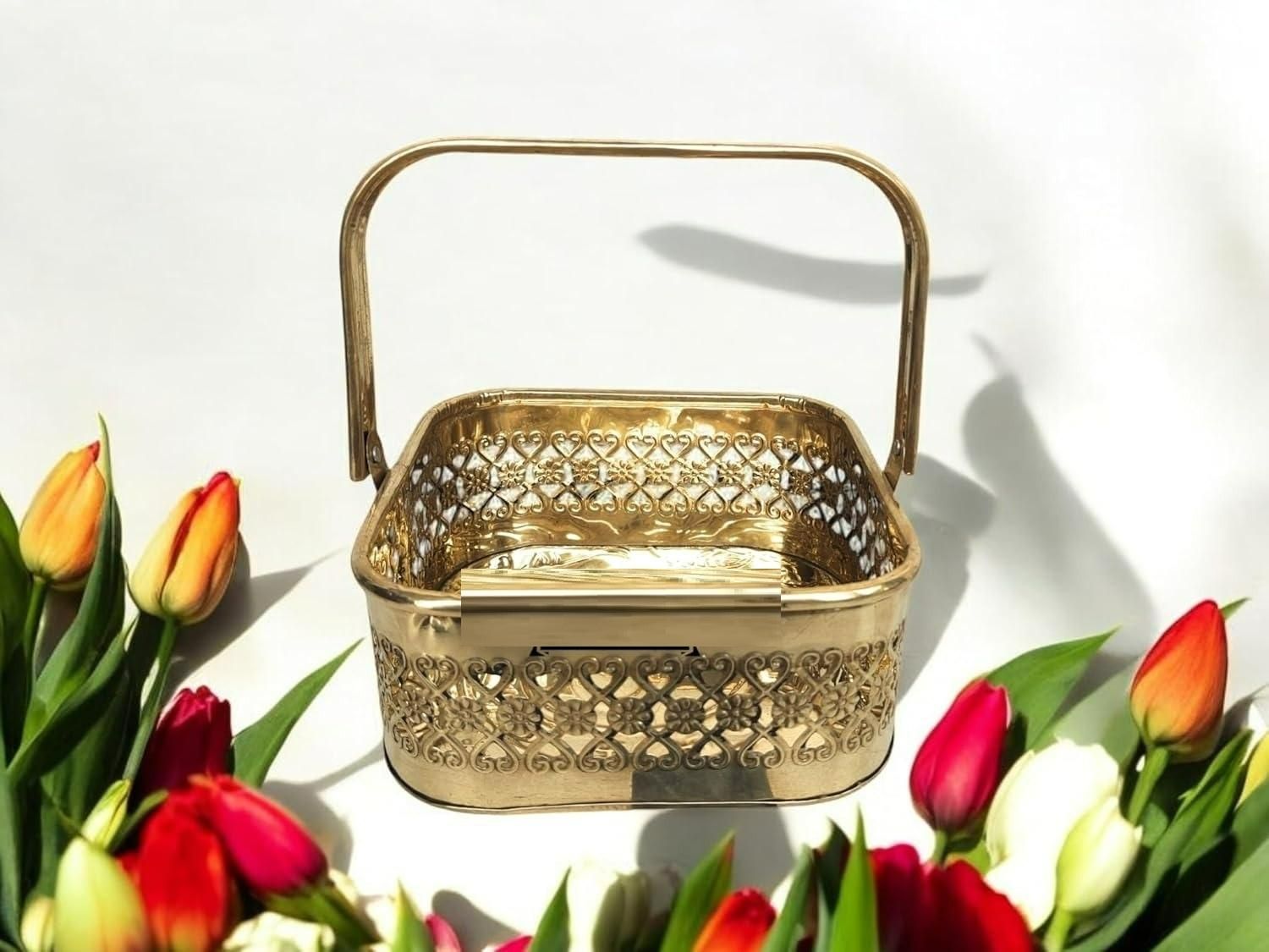Presents Pure Brass Square Traditional Pooja Basket Dalia